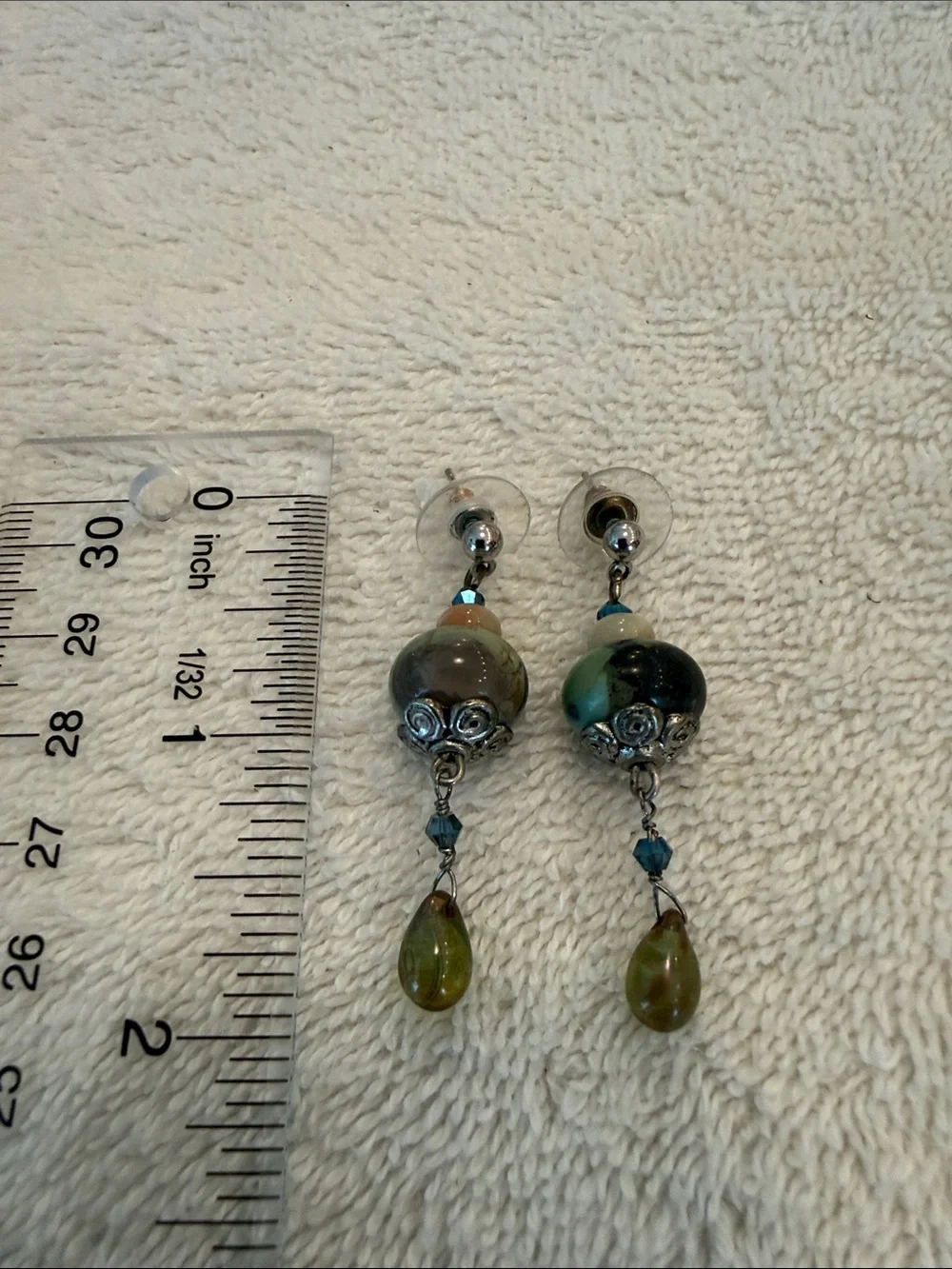 Handcrafted Brass Bracelet w/Green Crystal Stones & Semi-Precious Stone Earrings